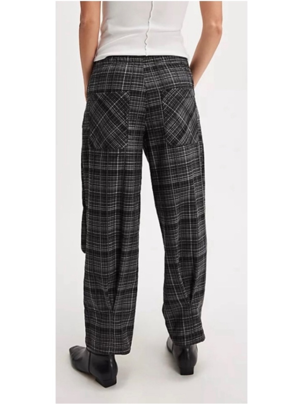 #770 Free People Nice Choice Pull On Plaid Pants Up Pants Midnight Combo Small - Picture 3 of 13